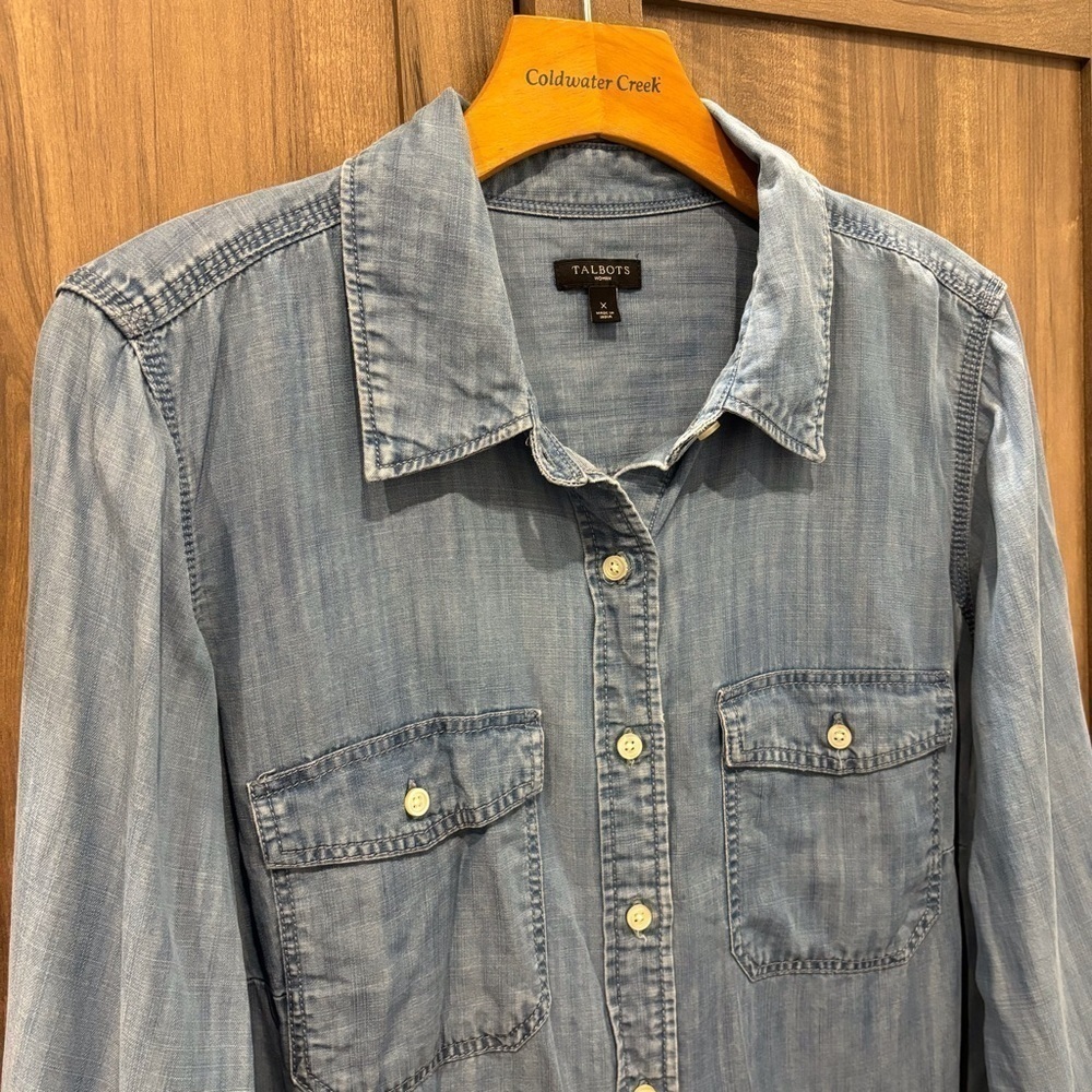 Talbots Size X Chambray Denim Button Down Shirt L… - image 5